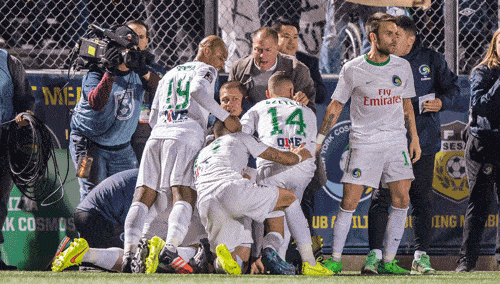 NY Cosmos players celebrate