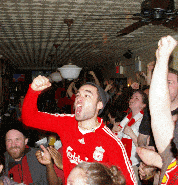 liverpool fans at the 11th street bar in the east village