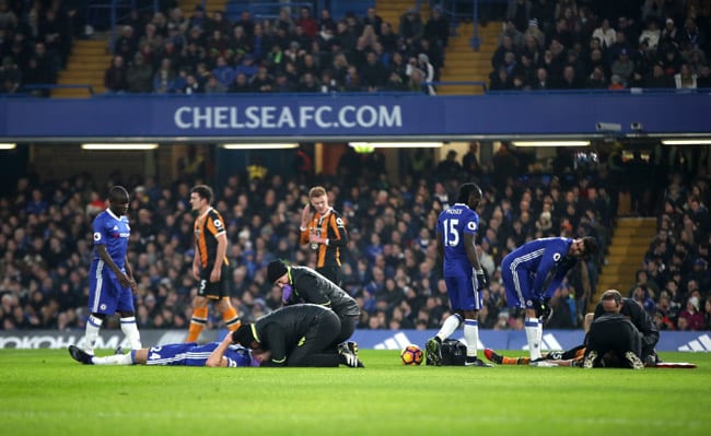 a player suffers head injuries during a game at chelsea