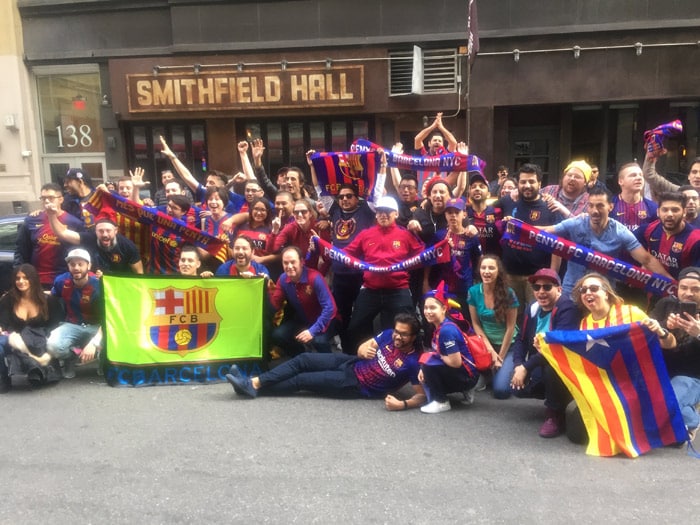 barcelona fans outside smithfield hall soccer bar in midtown