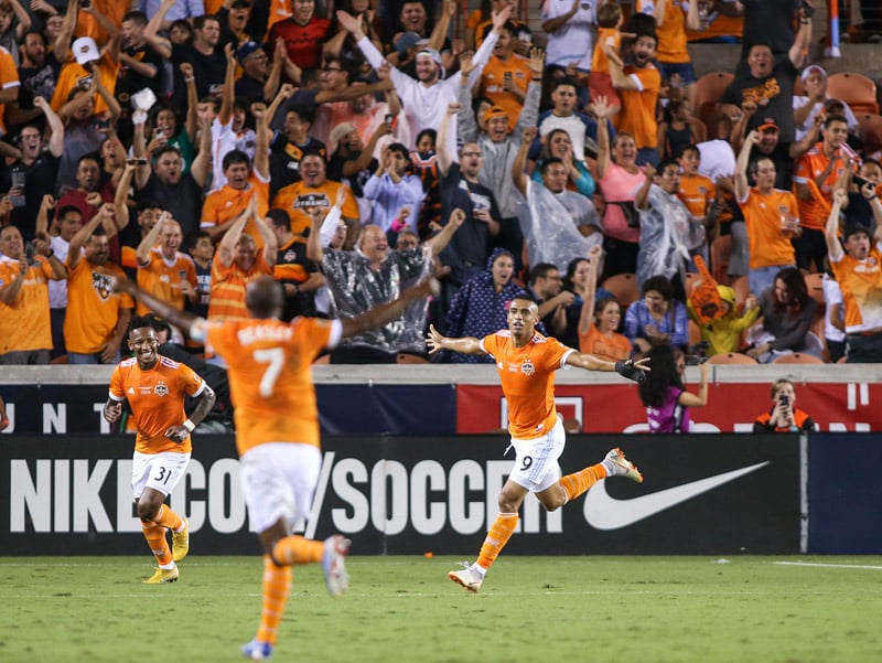 Houston Dynamo forward Mauro Manotas celebrates