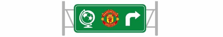 roadsign graphic for manchester united supporters clubs and soccer bars