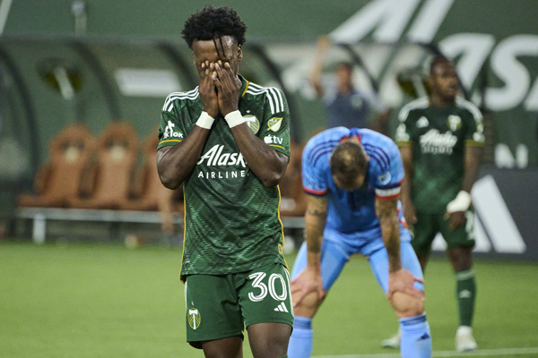 Santiago Moreno (30) reacts after missing a shot on goal during the second half against New York City at Providence Park. Photo: Troy Wayrynen-USA TODAY Sports