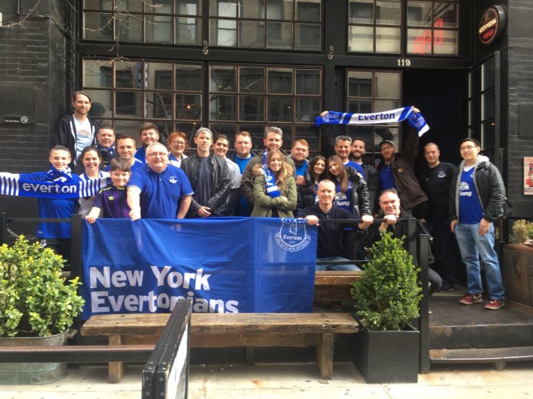 everton supporters outside their soccer bar in New York