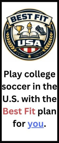 Best Fit USA logo with a message inviting you to play college soccer in the U.S. using the Best Fit plan for you.