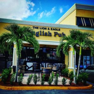 exterior of the lion and eagle british soccer pub in florida